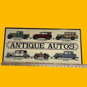 Framed "Antique Autos" Vintage Cross Stitch Wall Art Auto Enthusiasts Man Cave D
